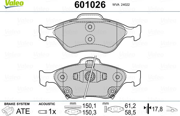 Valeo 601026 - Bremžu uzliku kompl., Disku bremzes ps1.lv