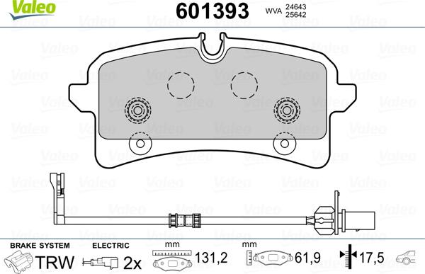 Valeo 601393 - Bremžu uzliku kompl., Disku bremzes ps1.lv