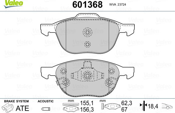 Valeo 601368 - Bremžu uzliku kompl., Disku bremzes ps1.lv