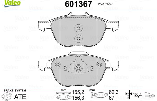 Valeo 601367 - Bremžu uzliku kompl., Disku bremzes ps1.lv