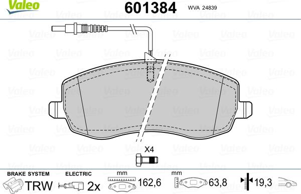 Valeo 601384 - Bremžu uzliku kompl., Disku bremzes ps1.lv