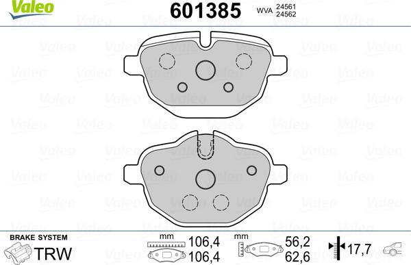 Valeo 601385 - Bremžu uzliku kompl., Disku bremzes ps1.lv