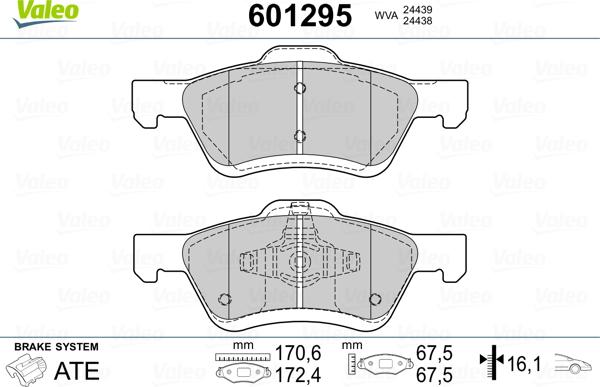 Valeo 601295 - Bremžu uzliku kompl., Disku bremzes ps1.lv