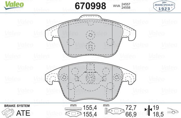 Valeo 670998 - Bremžu uzliku kompl., Disku bremzes ps1.lv