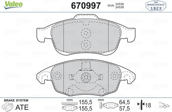 Valeo 670997 - Bremžu uzliku kompl., Disku bremzes ps1.lv