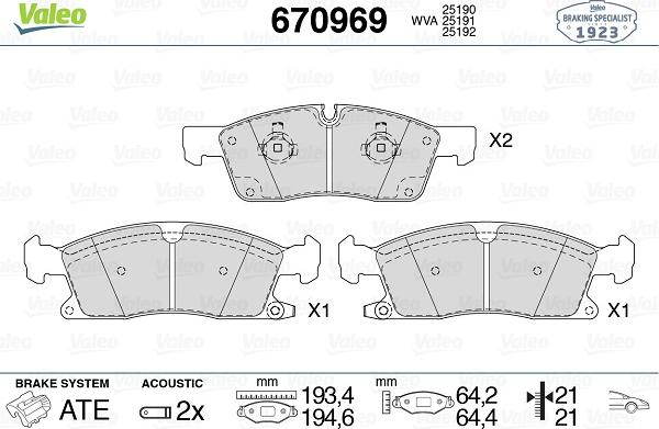 Valeo 670969 - Bremžu uzliku kompl., Disku bremzes ps1.lv