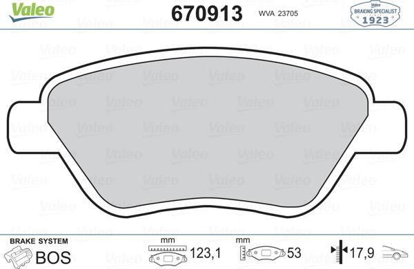 Valeo 670913 - Bremžu uzliku kompl., Disku bremzes ps1.lv