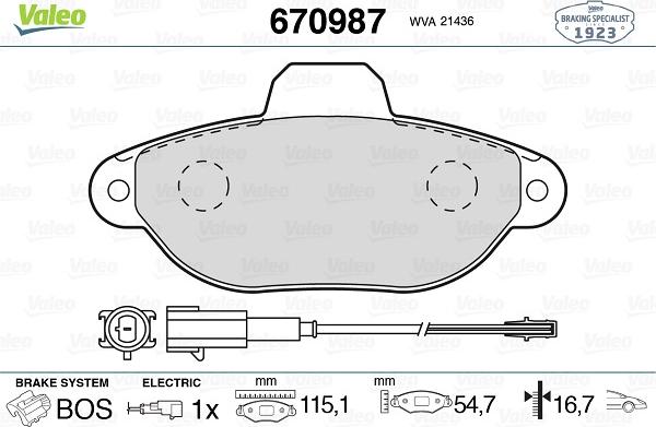 Valeo 670987 - Bremžu uzliku kompl., Disku bremzes ps1.lv