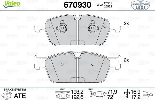 Valeo 670930 - Bremžu uzliku kompl., Disku bremzes ps1.lv