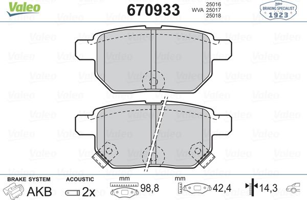 Valeo 670933 - Bremžu uzliku kompl., Disku bremzes ps1.lv