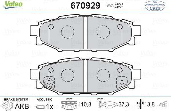 Valeo 670929 - Bremžu uzliku kompl., Disku bremzes ps1.lv