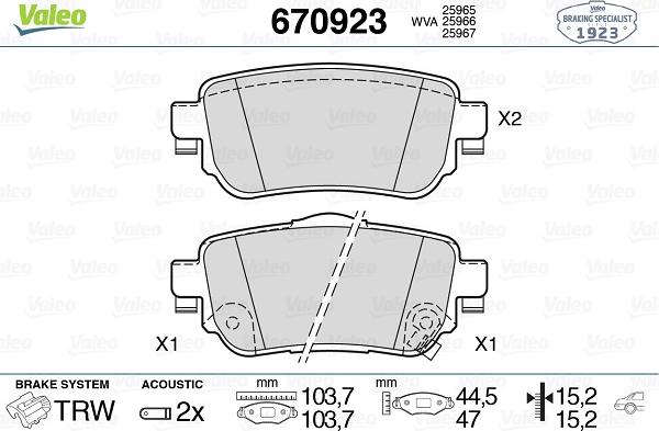 Valeo 670923 - Bremžu uzliku kompl., Disku bremzes ps1.lv