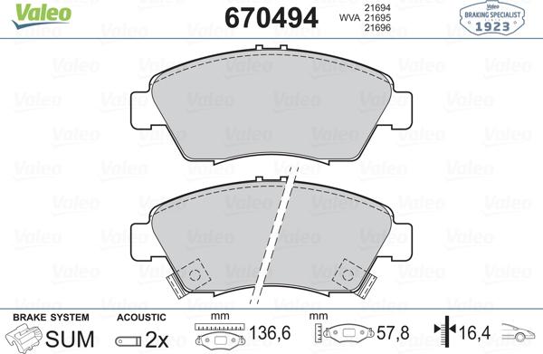 Valeo 670494 - Bremžu uzliku kompl., Disku bremzes ps1.lv