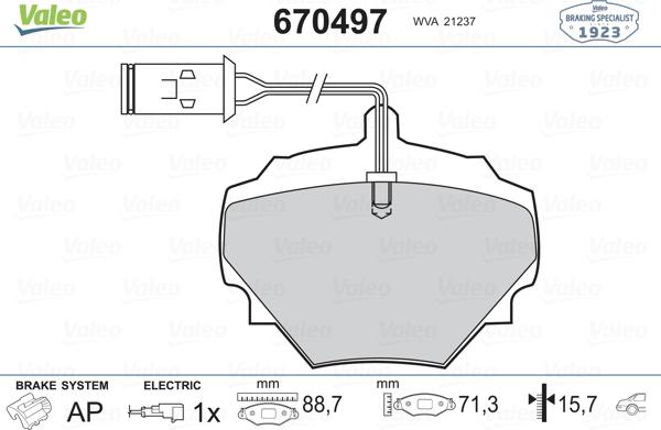 Valeo 670497 - Bremžu uzliku kompl., Disku bremzes ps1.lv