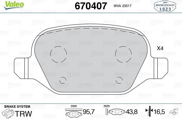 Valeo 670407 - Bremžu uzliku kompl., Disku bremzes ps1.lv