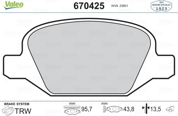 Valeo 670425 - Bremžu uzliku kompl., Disku bremzes ps1.lv