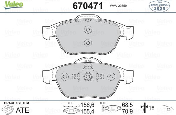 Valeo 670471 - Bremžu uzliku kompl., Disku bremzes ps1.lv