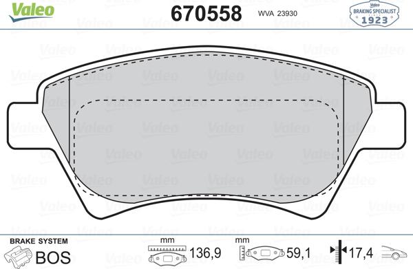 Valeo 670558 - Bremžu uzliku kompl., Disku bremzes ps1.lv