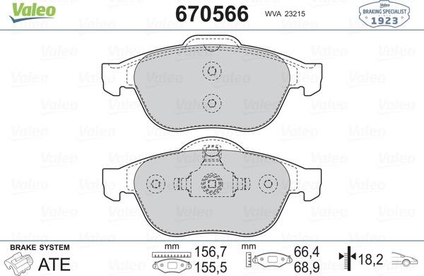 Valeo 670566 - Bremžu uzliku kompl., Disku bremzes ps1.lv