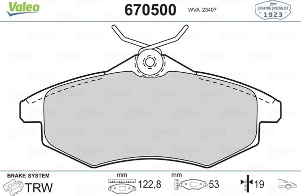 Valeo 670500 - Bremžu uzliku kompl., Disku bremzes ps1.lv