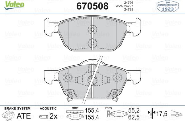 Valeo 670508 - Bremžu uzliku kompl., Disku bremzes ps1.lv