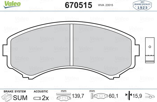 Valeo 670515 - Bremžu uzliku kompl., Disku bremzes ps1.lv