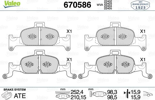 Valeo 670586 - Bremžu uzliku kompl., Disku bremzes ps1.lv