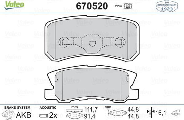 Valeo 670520 - Bremžu uzliku kompl., Disku bremzes ps1.lv