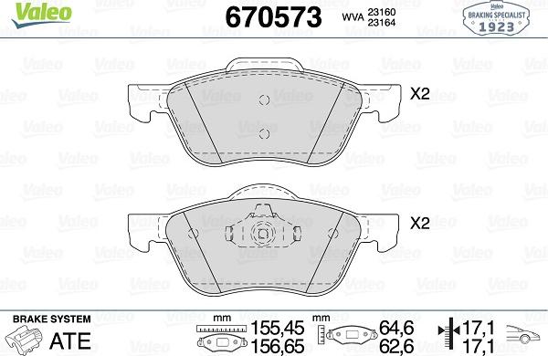 Valeo 670573 - Bremžu uzliku kompl., Disku bremzes ps1.lv