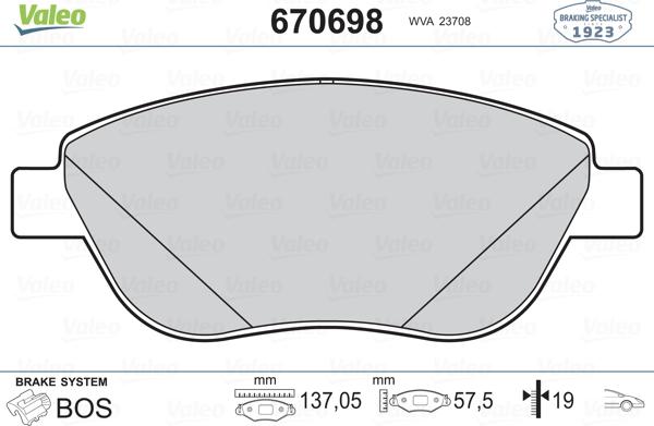 Valeo 670698 - Bremžu uzliku kompl., Disku bremzes ps1.lv