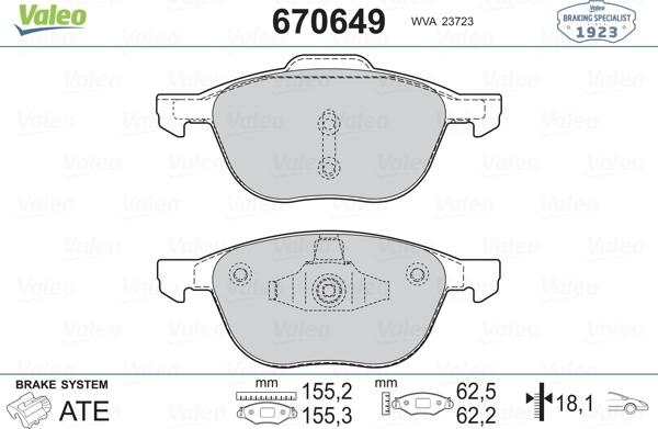 Valeo 670649 - Bremžu uzliku kompl., Disku bremzes ps1.lv