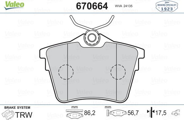 Valeo 670664 - Bremžu uzliku kompl., Disku bremzes ps1.lv