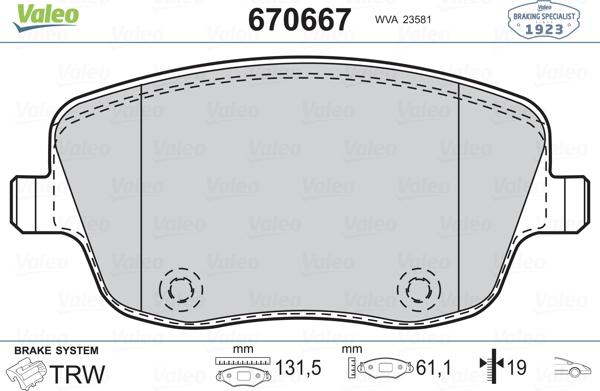 Valeo 670667 - Bremžu uzliku kompl., Disku bremzes ps1.lv