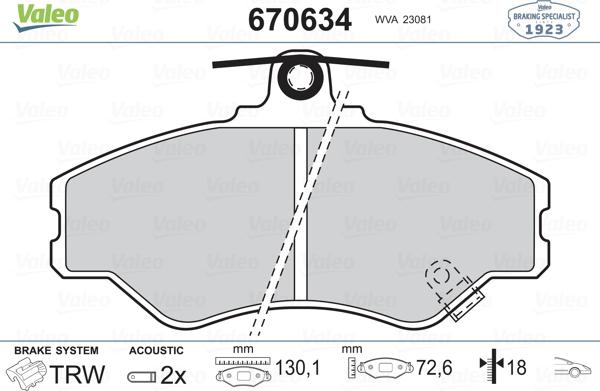 Valeo 670634 - Bremžu uzliku kompl., Disku bremzes ps1.lv