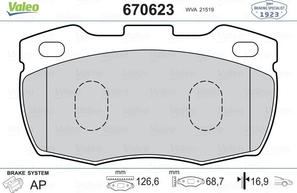 Valeo 670623 - Bremžu uzliku kompl., Disku bremzes ps1.lv