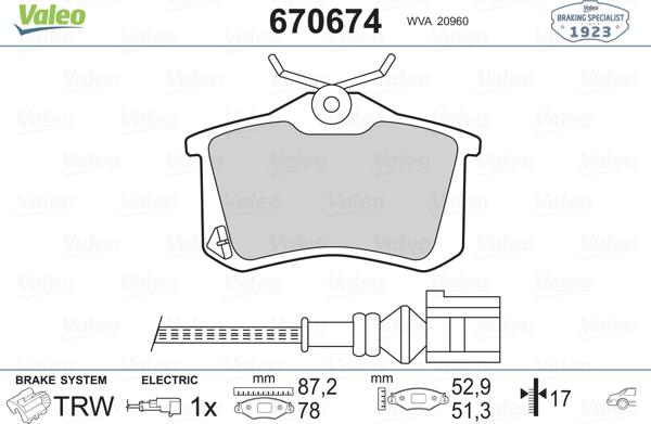 Valeo 670674 - Bremžu uzliku kompl., Disku bremzes ps1.lv