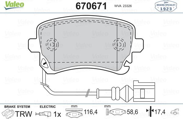 Valeo 670671 - Bremžu uzliku kompl., Disku bremzes ps1.lv