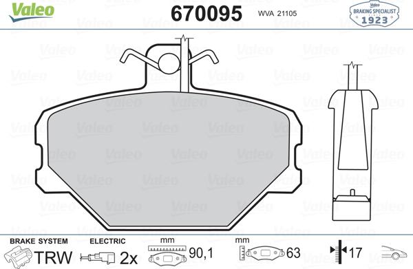 Valeo 670095 - Bremžu uzliku kompl., Disku bremzes ps1.lv