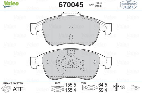 Valeo 670045 - Bremžu uzliku kompl., Disku bremzes ps1.lv