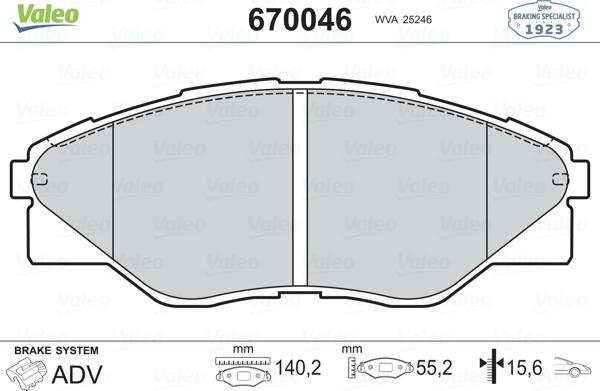 Valeo 670046 - Bremžu uzliku kompl., Disku bremzes ps1.lv