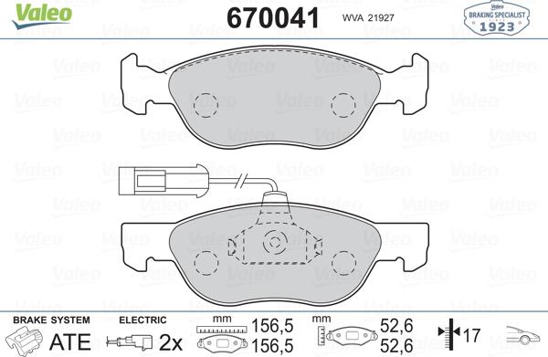 Valeo 670041 - Bremžu uzliku kompl., Disku bremzes ps1.lv