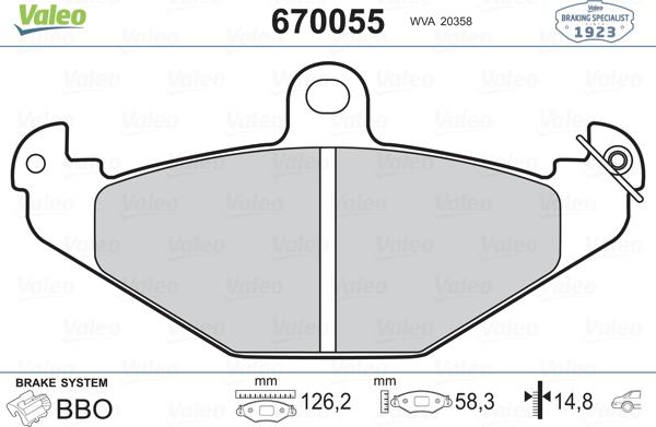 Valeo 670055 - Bremžu uzliku kompl., Disku bremzes ps1.lv