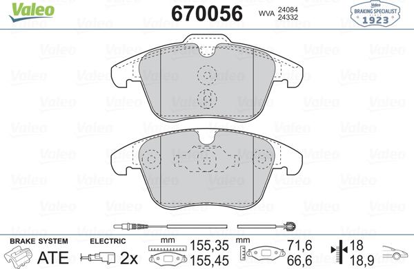 Valeo 670056 - Bremžu uzliku kompl., Disku bremzes ps1.lv