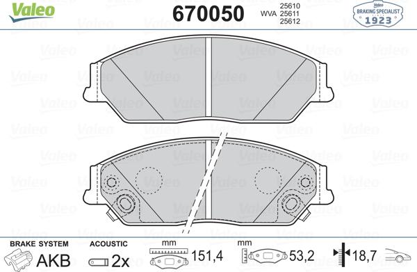 Valeo 670050 - Bremžu uzliku kompl., Disku bremzes ps1.lv