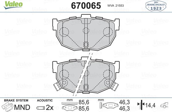 Valeo 670065 - Bremžu uzliku kompl., Disku bremzes ps1.lv