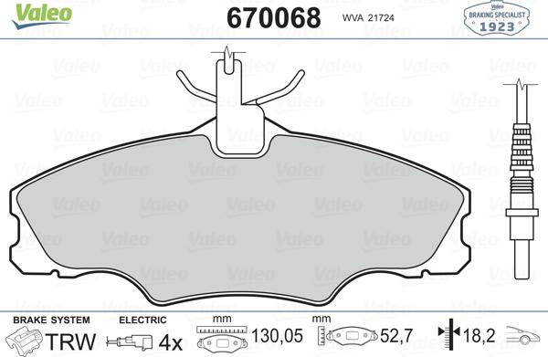 Valeo 670068 - Bremžu uzliku kompl., Disku bremzes ps1.lv