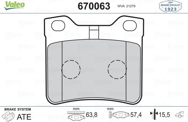 Valeo 670063 - Bremžu uzliku kompl., Disku bremzes ps1.lv