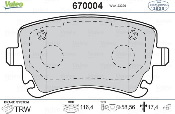 Valeo 670004 - Bremžu uzliku kompl., Disku bremzes ps1.lv