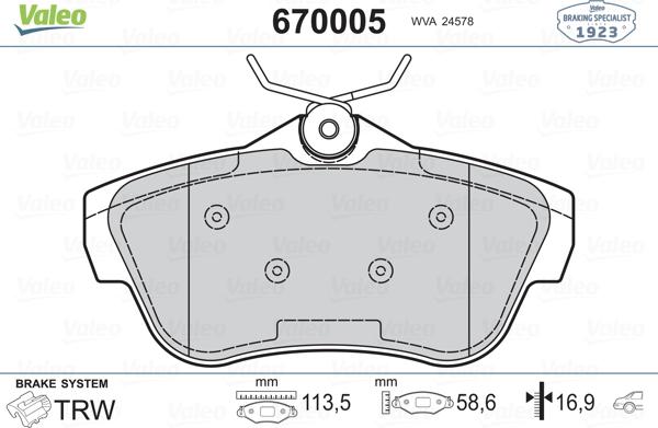 Valeo 670005 - Bremžu uzliku kompl., Disku bremzes ps1.lv