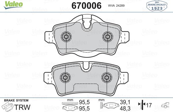 Valeo 670006 - Bremžu uzliku kompl., Disku bremzes ps1.lv